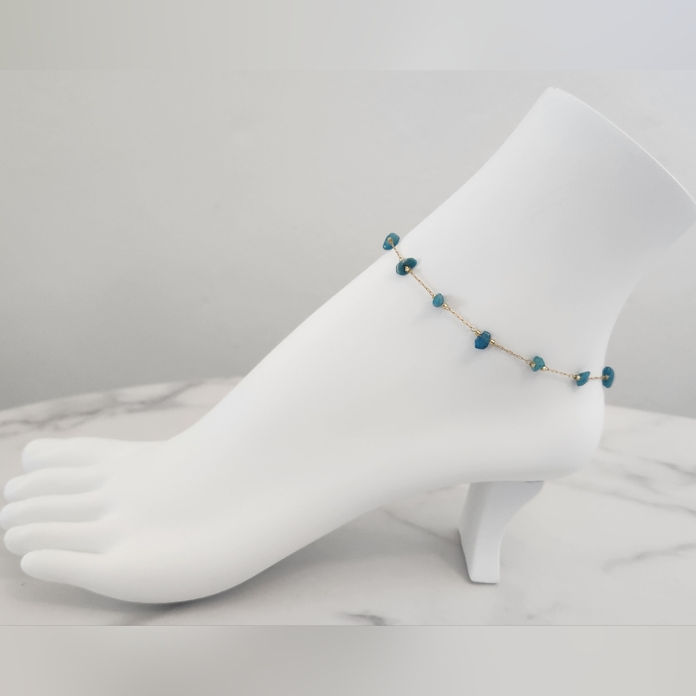 Dainty Minimalist Tuquoise Stone Stainless Steel Gold Plated Anklet Bracelet - Picture 3 of 13